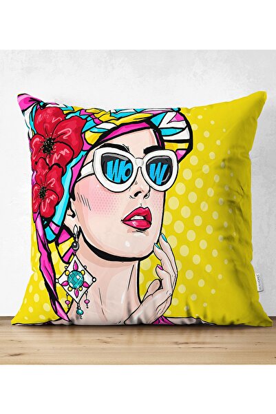 Realhomes Sarı Zeminli Summer Popart Tasarımlı Çift Taraflı Dekoratif Süet Ya...