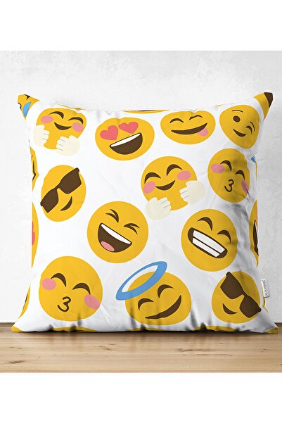 Realhomes Çift Taraflı Emoji Dijital Baskılı Modern Süet Kırlent Kılıfı