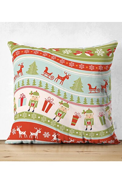 Realhomes Çift Taraflı Renkli Yılbaşı Motifleri Dekoratif Süet Yastık Kırlent...