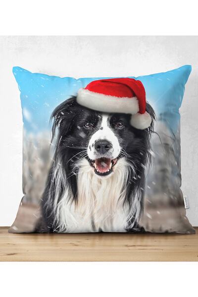 Realhomes Çift Taraflı Yılbaşı Şapkalı Köpek Desenli Dijital Baskılı Modern S...