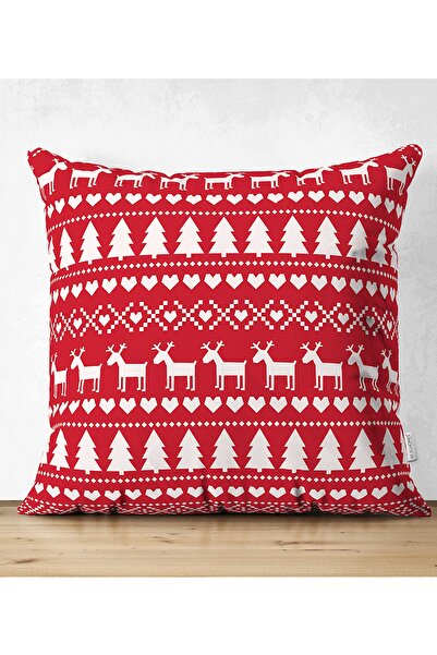 Realhomes Çift Taraflı Kırmızı Zeminde Yılbaşı Motifleri Dijital Baskılı Süet...