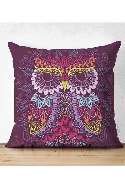 Realhomes غطاء وسادة عصري من الجلد السويدي مع نمط بومة أصلي على خلفية أرجوانية مزدوجة الجوانب