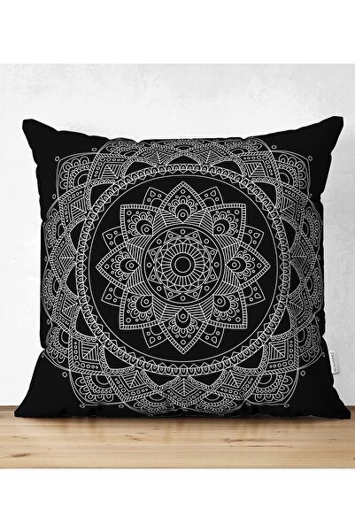 Realhomes غطاء وسادة من جلد الغزال مزخرف على الوجهين بنمط ماندالا أبيض على خل...