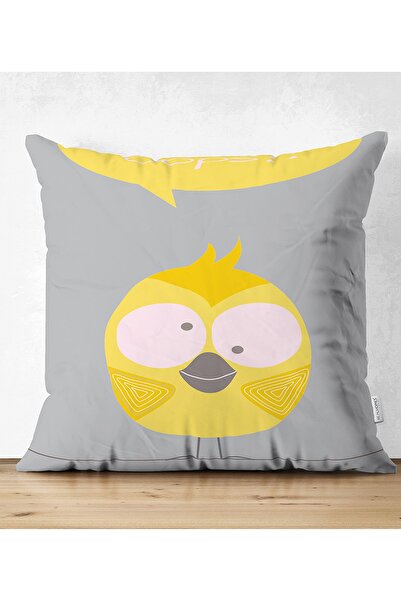 Realhomes Pasăre galbenă cu două fețe pe podea gri, imprimată digital pentru cameră pentru copii, husă de pernă din piele întoarsă