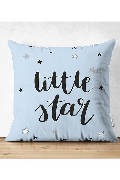 Realhomes Husă de pernă pentru camera bebelusului din piele întoarsă cu design Little Star pe fundal albastru fata-verso