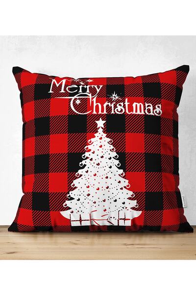 Realhomes Siyah Kırmızı Ekose Desenli Yılbaşı Temalı Dekoratif Yastık Kırlent...