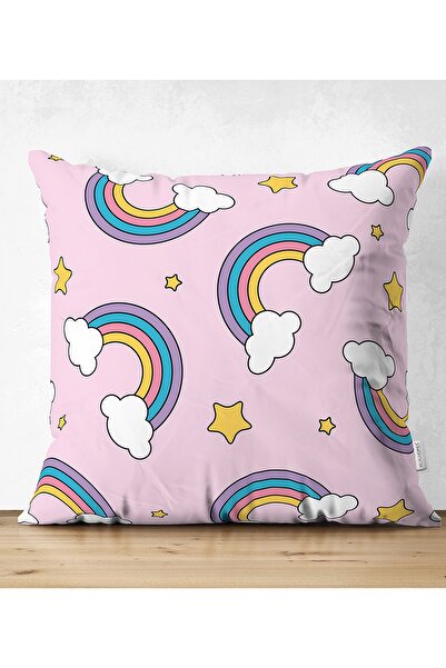 Realhomes Unicorn Rainbow - Față dublu, roz, imprimat digital, husă de pernă ...