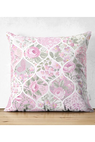 Realhomes غطاء وسادة من جلد الغزال المزخرف مزدوج الجوانب بتصميم زهور البودرة