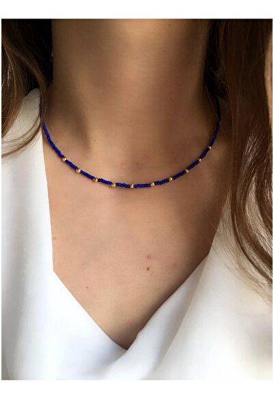 Serpil Jewellery Kadın Gold Rengi Saks Mavi Kum Boncuklu Spor Kolye