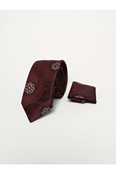 AGUSTİNİ Erkek Bordo Desenli Kravat Mendil Set