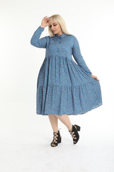 Şirin Butik Γυναικείο φόρεμα με πέτο πουκάμισο με μπλε λουλούδια