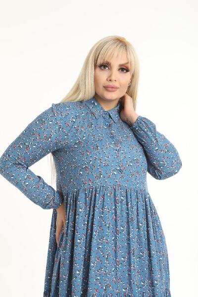 Şirin Butik Γυναικείο φόρεμα με πέτο πουκάμισο με μπλε λουλούδια