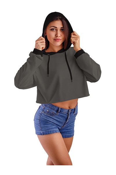 ACR Giyim Women's Smoked Hooded Crop Top Sweatshirt