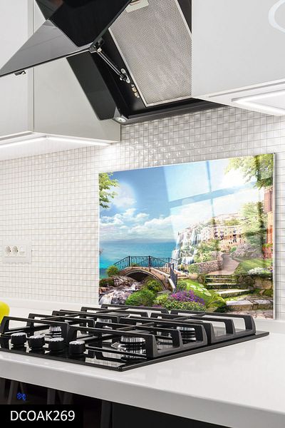Olinpa Glass Stove Back Protector| Landscape 60x52 Cm