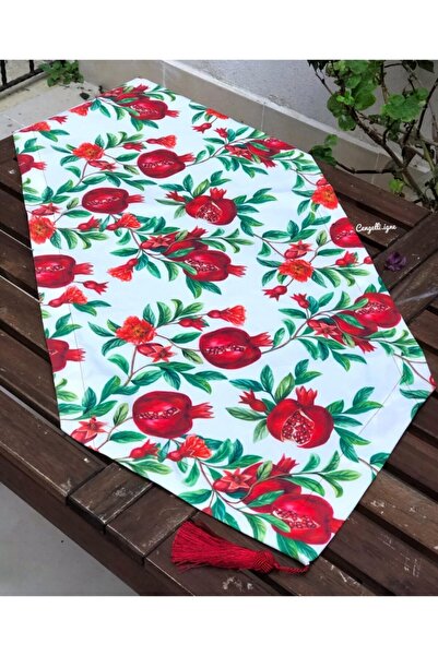 Çengelli İğne Nar Desenli Runner Amerikan&servis Masa Ortusu