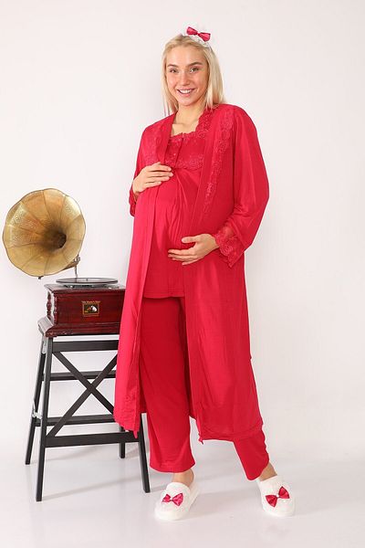 lohusahamile Women's Long Maternity Pajamas with Dressing Gowns 2601