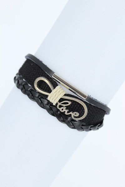 norsary Black Leather Bracelet with Metal Accessories