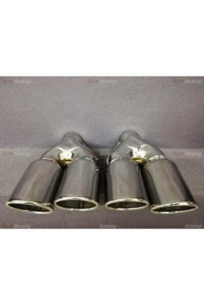 HYM TUNİNG Yuvarlak Eğik Ağız 90mm Çift Çıkış Egzoz Ucu, Sağ Sol Takım