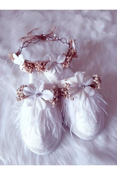 Şeker Tadında Tasarımlar White Maternity Crown Slippers Set