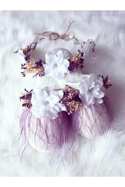 Şeker Tadında Tasarımlar Purple and White Detailed Maternity Crown Slippers Set