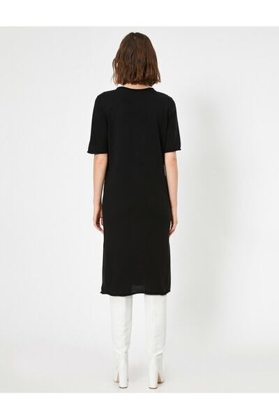 Koton Kadın Siyah Yirtmaç Detayli Elbise