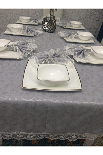 TEBER ÇEYİZ Çeyizlik Gri Renkli Kdk Masa Örtüsü 18 Parçalı