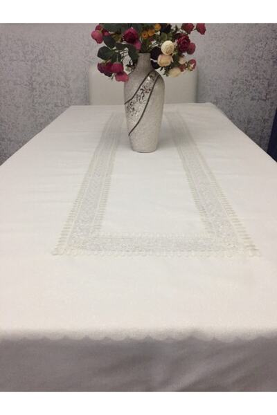 TEBER ÇEYİZ Çeyizlik Simli Göbekli Linen Masa Örtüsü