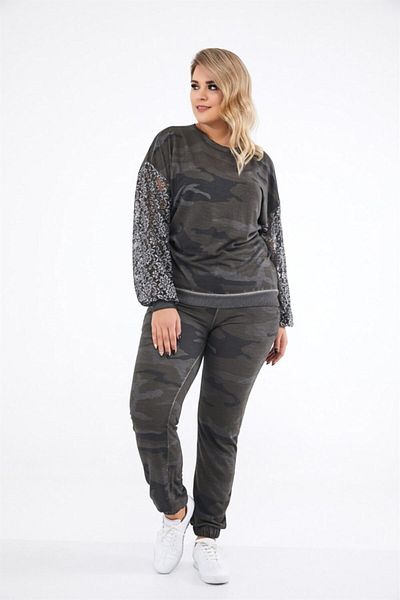 Seamoda Pantaloni de trening confortabili pentru femei, cu model de camuflaj antracit, cu picioare elastice