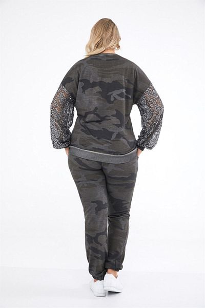 Seamoda Pantaloni de trening confortabili pentru femei, cu model de camuflaj antracit, cu picioare elastice