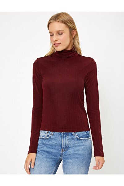 Koton Dámské triko s klaretovým červeným rolákem 0KAK13302EK