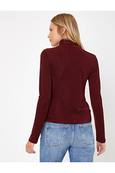 Koton Dámské triko s klaretovým červeným rolákem 0KAK13302EK