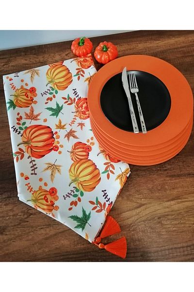 supladesignn Λευκό Φόντο Πορτοκαλί Pumpkin Runner + 6 Τεμάχια Πορτοκαλί Supla