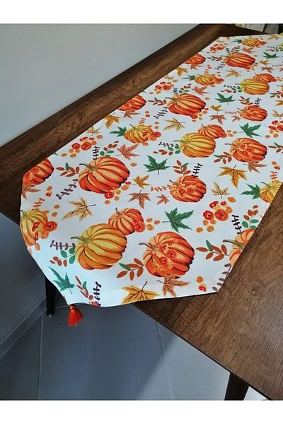 supladesignn Λευκό Φόντο Πορτοκαλί Pumpkin Runner + 6 Τεμάχια Πορτοκαλί Supla