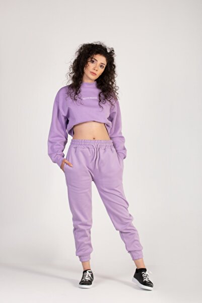GoGirl Atelier Kadın Mor Nakış Detaylı Crop