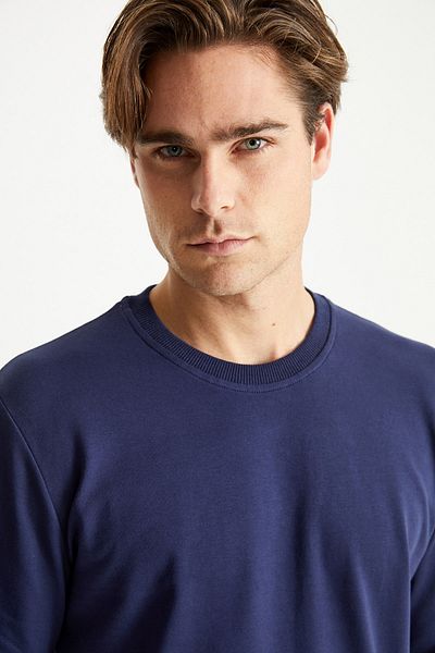 DYNAMO Men's Navy Blue Crew Neck Raised Winter Sweatshirt