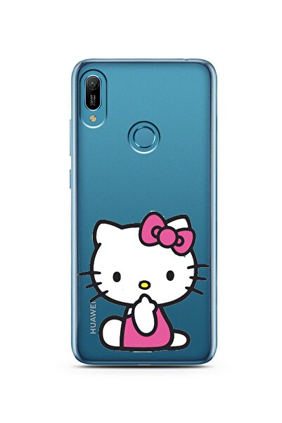 Spoyi Hello Kity Tasarımlı Süper Şeffaf Silikon Telefon Kılıfı Huawei Y6 Prime (2019)