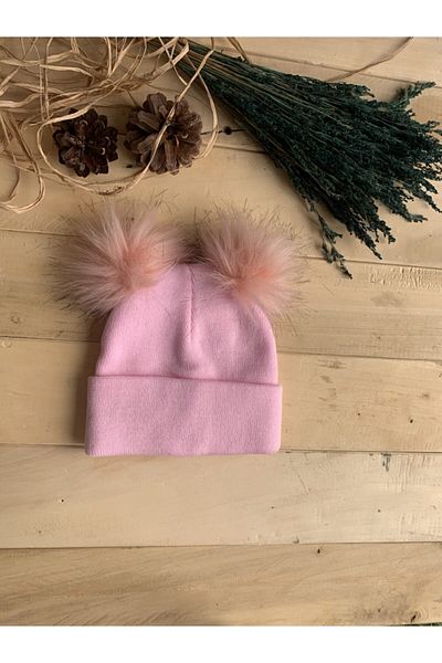 MARSEL BUTİK Pink Pompom Detailed Baby Beanie