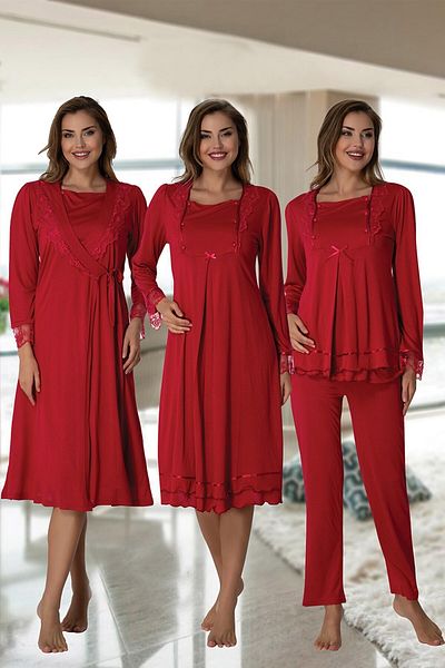 lohusahamile Women's Claret Red Maternity Pregnant Set of 4 with Easy Breastfeeding Features