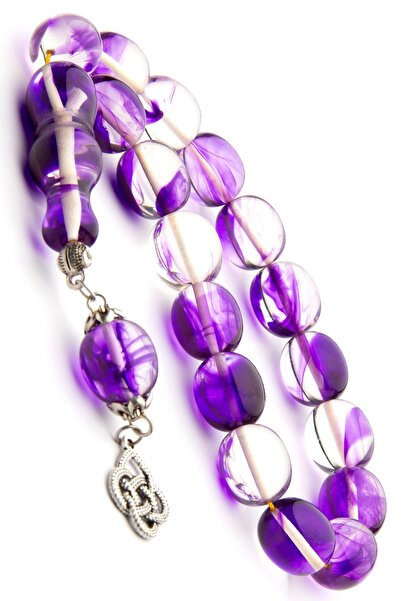 OTTOTESBİH Mascota cu ciucuri de alpaca de culoare violet pentru bărbați, moară, pulbere, chihlimbar, Efe Tesbihi, 14x15 mm