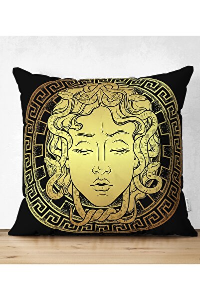 Realhomes Özel Tasarım Siyah Zeminde Gold Medusa Dekoratif Dikdörtgen Kırlent...