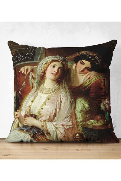 Realhomes Çift Taraflı Osmanlı Desenli Dijital Baskılı Dekoratif Süet Yastık ...