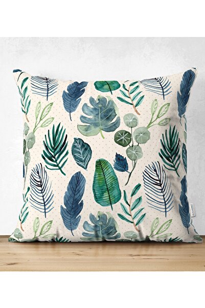 Realhomes Çift Taraflı Pudra Zeminde Suluboya Yapraklar Tasarımlı Dekoratif S...