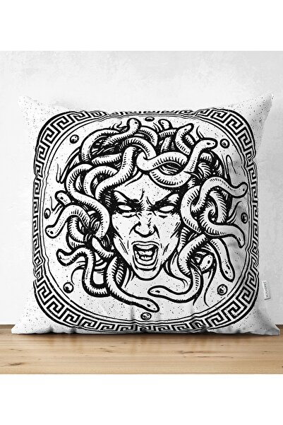 Realhomes Eski Medusa Çift Taraflı Özel Tasarım Süet Kırlent Kılıfı