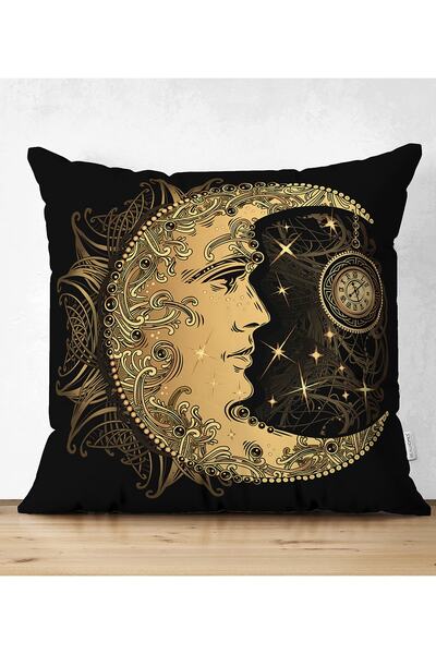 Realhomes غطاء وسادة من جلد الغزال بتصميم خاص على شكل قمر ذهبي على الوجهين