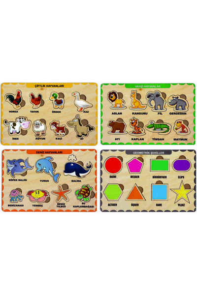 MAKETÇİNİZ 4 Adet Ahşap Bul Tak Eğitici Yapboz Puzzle Seti 6