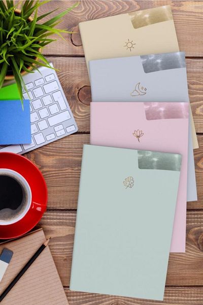 AKILLICA Notebook Set of 4 Notebooks Soft Striped Pastel Notebook 10,5x16 Cm