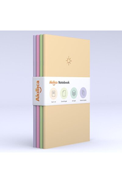 AKILLICA Notebook Set of 4 Notebooks Dotted Soft Pastel Notebook 13,5x21 Cm