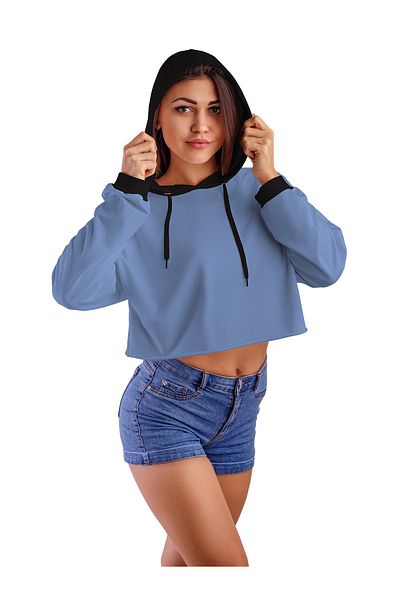 ACR Giyim Hanorac de damă, crop top cu glugă, albastru baby