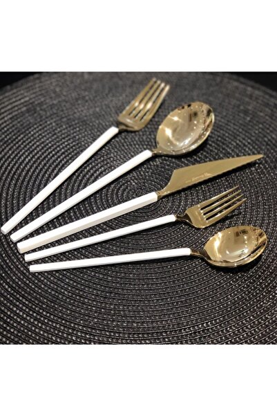 BRONDOFF 30 Parça Beyaz Gold Çatal Kaşık Bıçak Seti