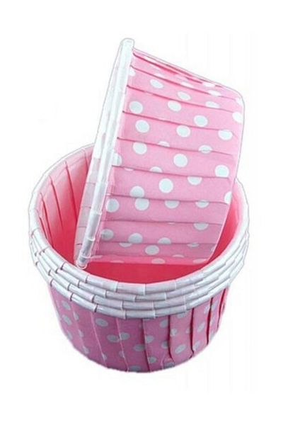 Pasta Store Paper Muffin Cake Capsule Pink Polka Dot 50 Pack No:3